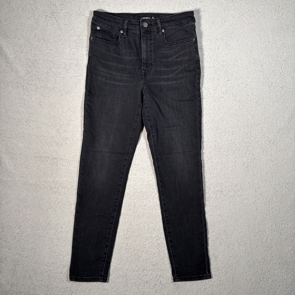 Lauren Ralph Lauren Jeans Womens Size 8 Black Straight Leg Faded Grunge Mid Rise